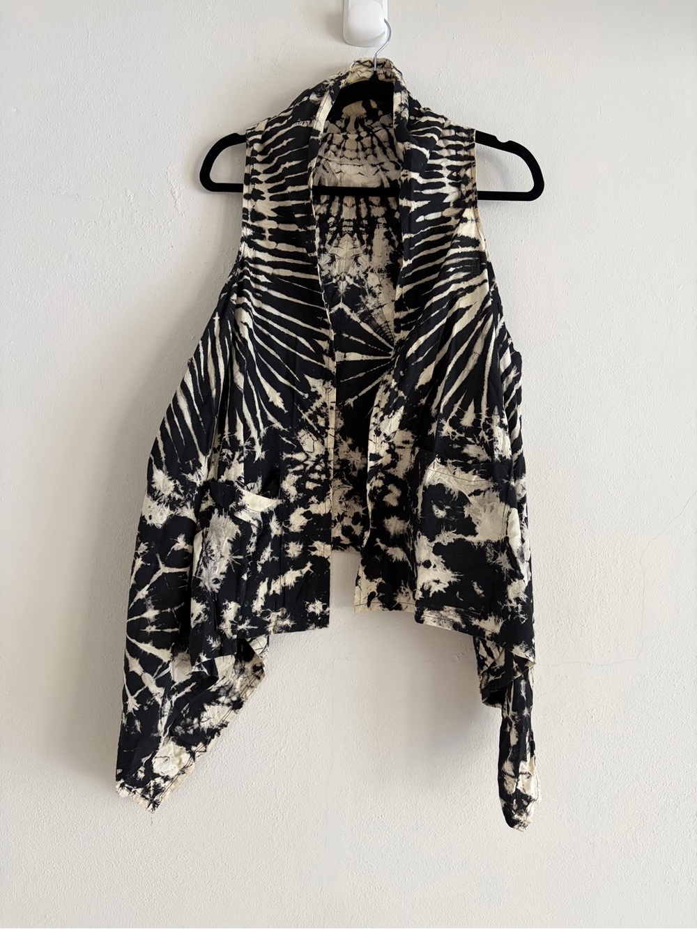 Black and Cream Batik Tie-Dye Draped 100% Cotton Vest